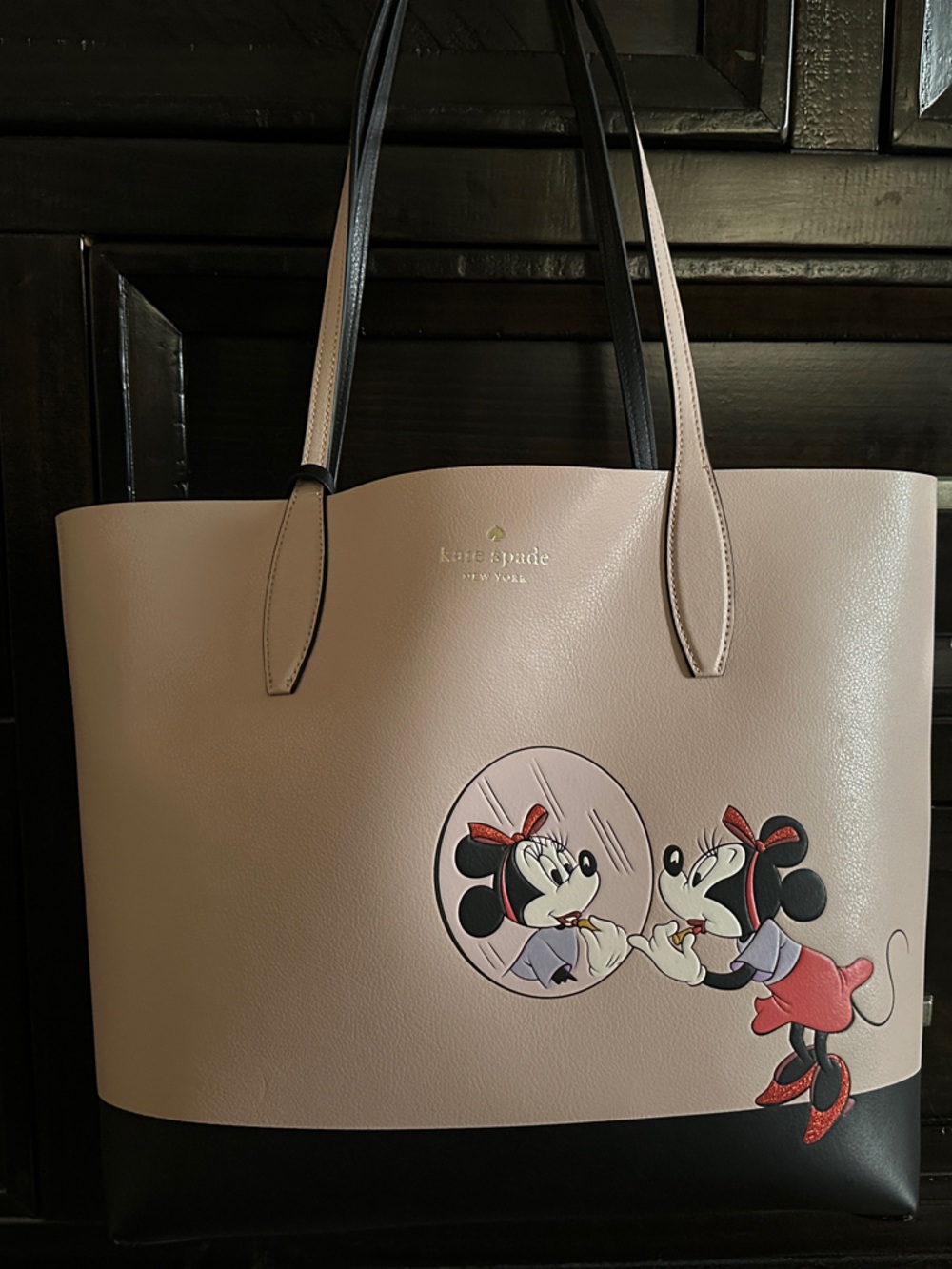 kate spade blush pink Minnie Mouse Leather Tote with Black Base